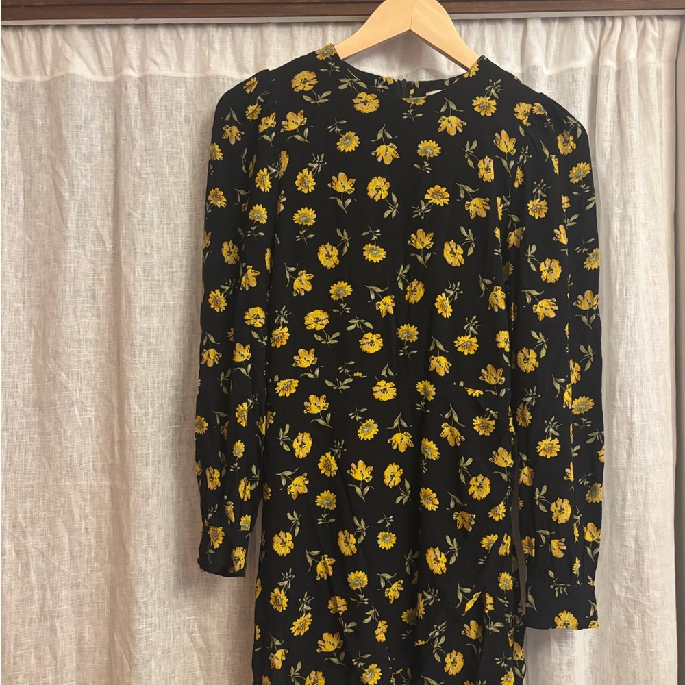 Sezane Floral Black and Yellow Long Sleeve Dress LIKE NEW